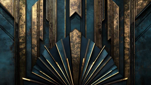 Radiant art deco fan pattern glows with teal and gold charm