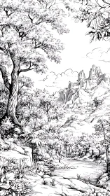 Romantic Landscape with Gothic Castle and Flourishing Foliage.