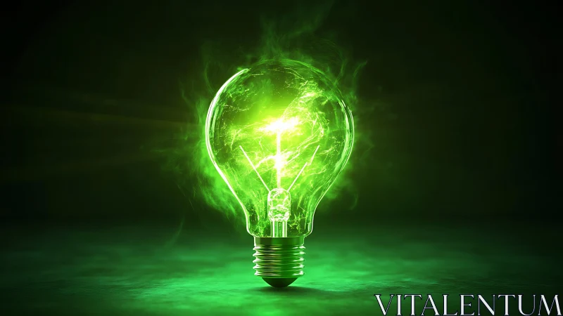 Green luminous light bulb with glowing energy core detail.