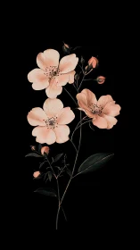 Coral Blossoms Dance Against Darkness with Botanical Elegance