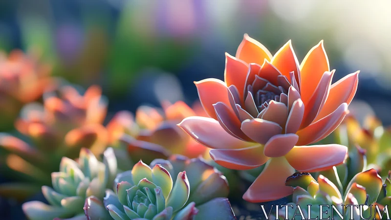 Aeonium Arboreum Succulent with Incandescent Backlighting and Chromatic Gradient