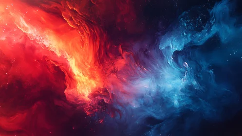 Bipolar cosmic nebula flow with high-contrast red blue plasma