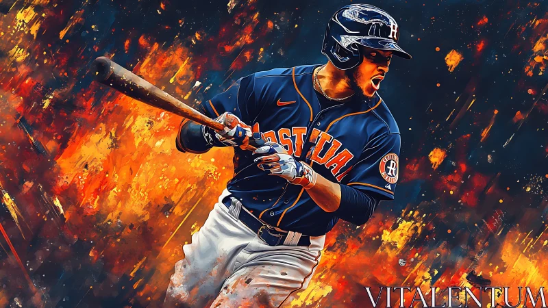 Dynamic baseball batter in explosive digital painting style.
