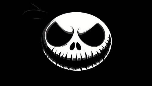 Monochrome stylized skull face occupies centered black frame