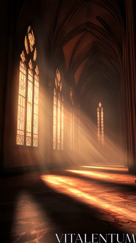 Golden sunlight streams through towering cathedral arches.