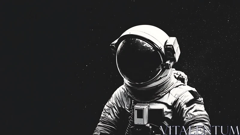 Solitary astronaut rendered against deep black space field.