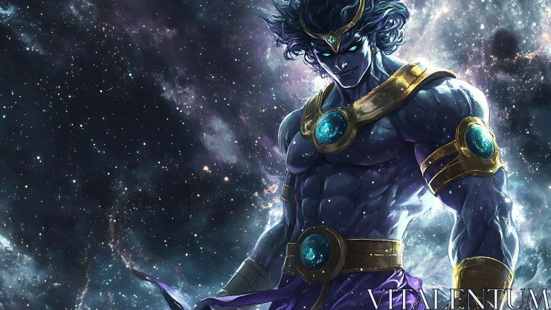 Cosmic demigod warrior in luminous astral digital painting.