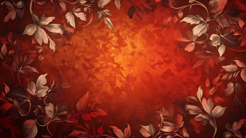 Floral foliage border on textured red gradient background.