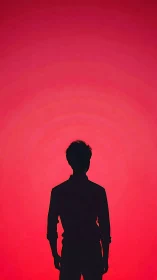 Silhouetted male figure against radial magenta red gradient