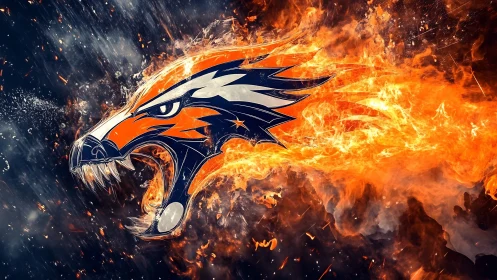Stylized eagle head logo rendered within dynamic flame field