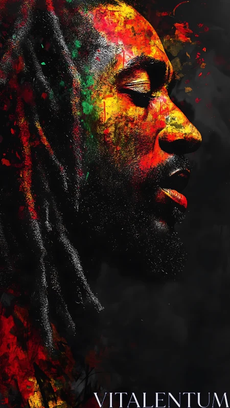 Profile portrait glows with fiery textured color contrasts