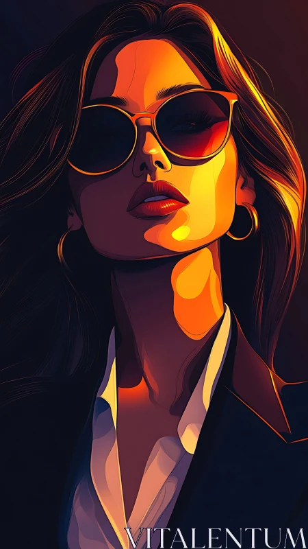 Stylized portrait of a woman in sunglasses under neon rim light