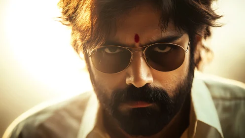 Midday glare carves a brooding hero from molten sunlight