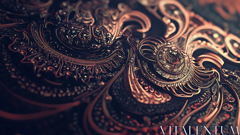 Macro render of filigree metal ornament with shallow DOF and bokeh