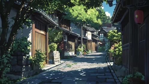 Sunlit traditional alleyway captures quiet summer serenity