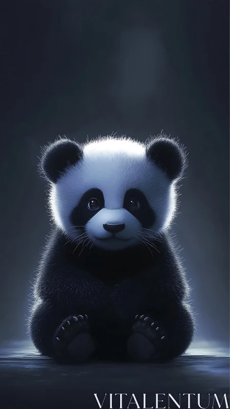 Soft-lit baby panda render with cinematic rim lighting.