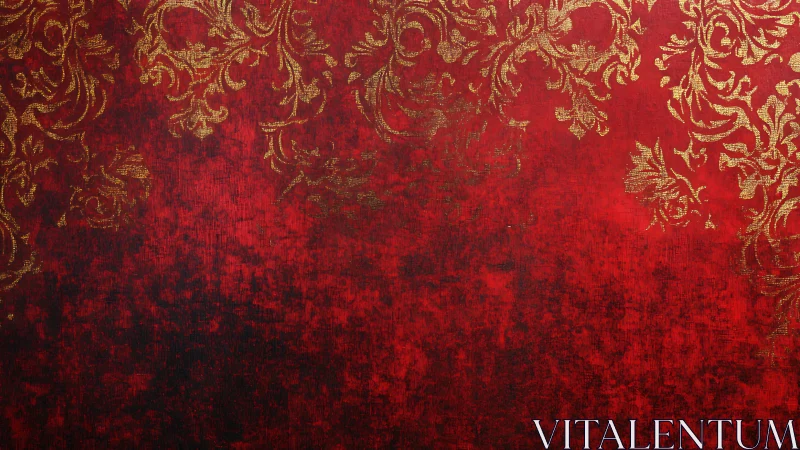 Ornate gold damask pattern over distressed red textured background