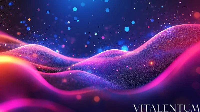 Colored particle waves forming abstract luminous surface.