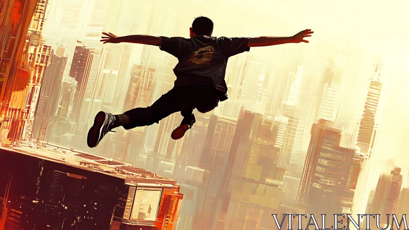 Daring urban leap captures fearless freedom above the city