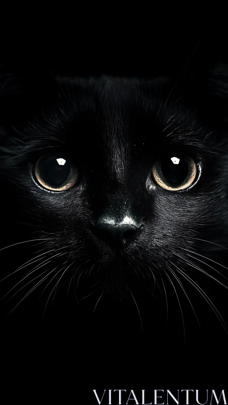 Black Cat Face with Luminous Golden Eyes