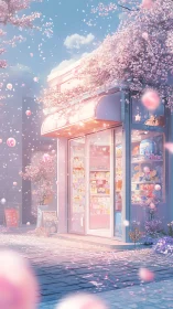 Cherry blossom micro-market under diffuse twilight scattering.