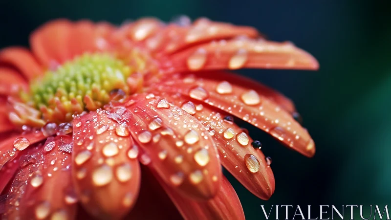 Red Gerbera Daisy with Hydrophobic Microdroplets Under Magnification