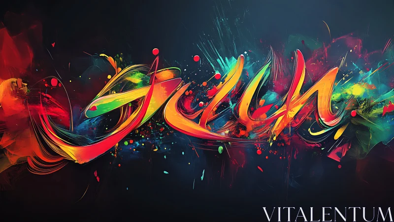 Chromatic brushstroke graffiti lettering on dark gradient field