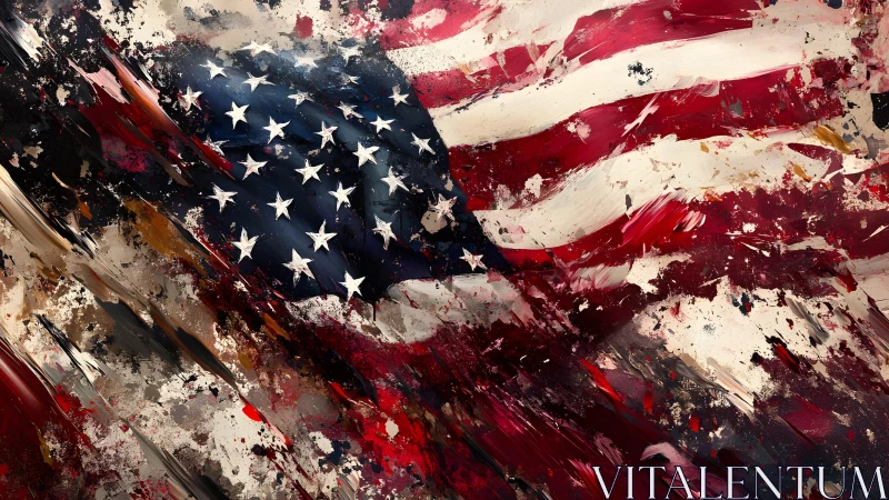 Abstract American Flag in Dynamic Brushstroke Art Style.