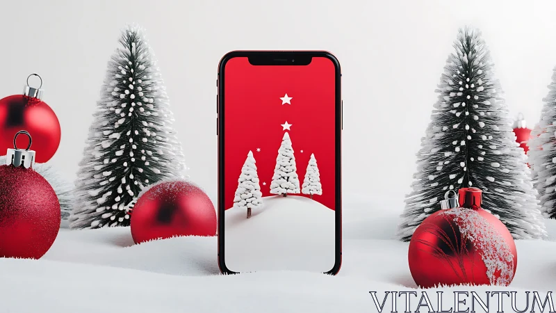Snowy smartphone Christmas dream framed in crimson cheer.