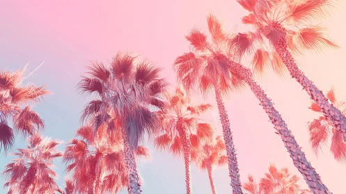 Palm trees glow under pastel sunset gradient sky