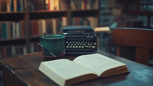 Midnight pages confer with coffee and a waiting typewriter