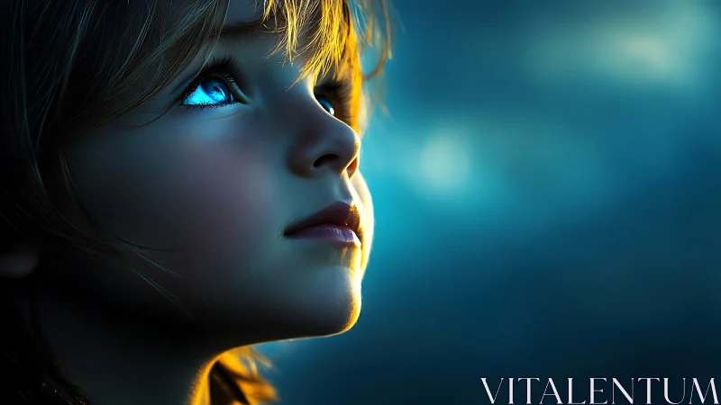 Luminescent Portrait Study: Digital Rendering with Cyan Ocular Contrast.