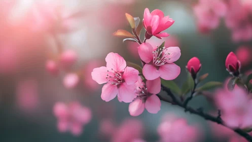 Pink Magnolia Blossoms in Selective Focus Composition.