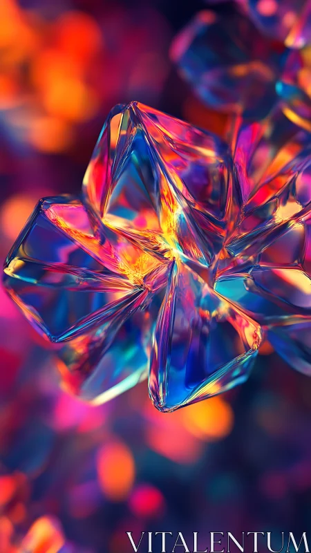 Iridescent crystal cluster in neon bokeh abstraction.