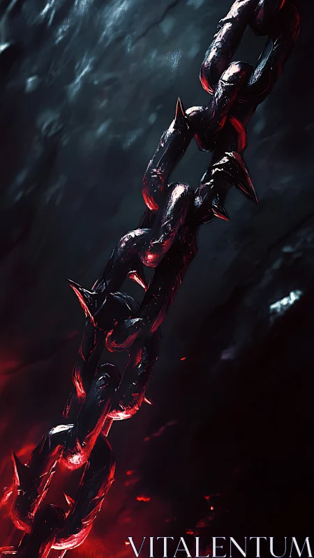 Bloodlit barbed chain descending through infernal dusk.