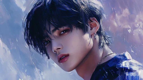 Digital portrait of androgynous youth with blue lighting.