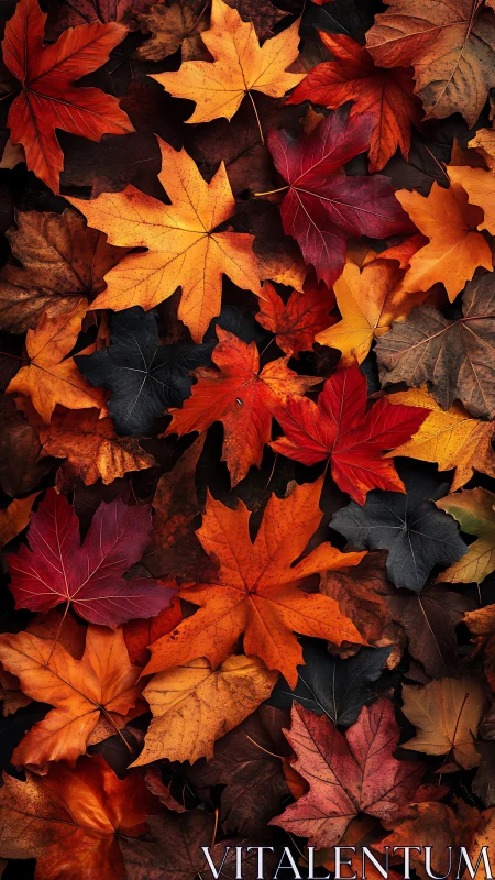 Cozy carpet of autumn leaves in rich sunset colors.
