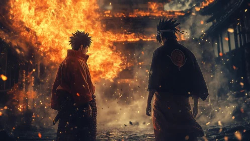 Fiery Anime Rivals Facing Off in a Storm of Sparks.