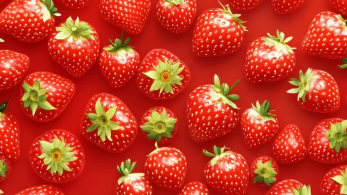 Hyper-glossy ripe strawberries in vibrant red layout.