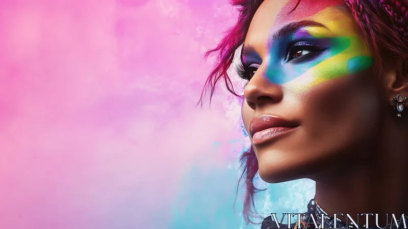 Vibrant digital portrait renders iridescent neon facial makeup