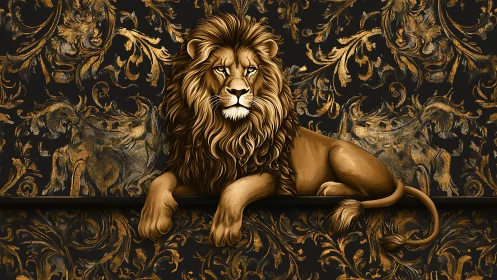 Baroque-style digital lion rendered with ornate gold flourishes