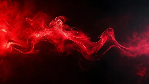 Scarlet smoke ribbons twist across a deep black void