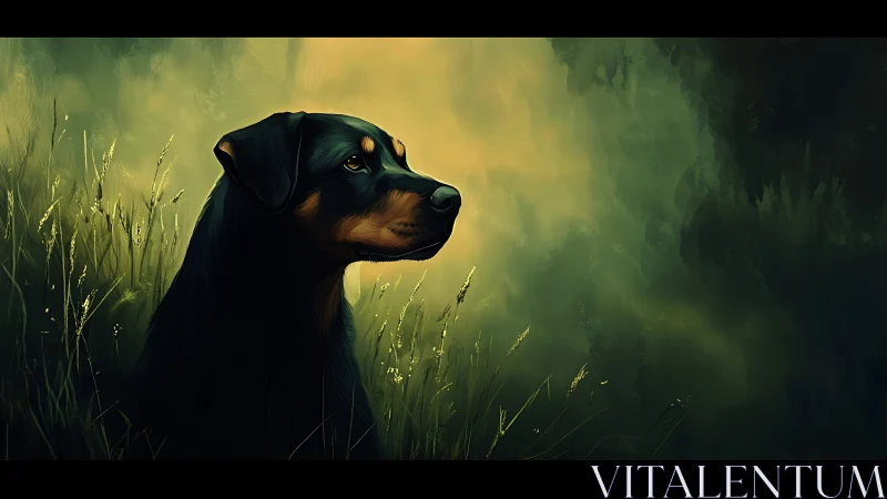 Canine profile in volumetric dusk field lighting study.