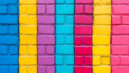 Color-blocked brick wall with vertical pastel stripes pattern.