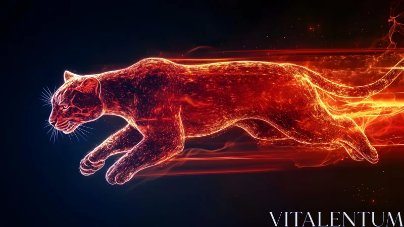 Glowing Neon Panther in Motion, Digital Futuristic Art Style.