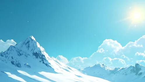 Snow-covered mountain ridge under clear midday sun