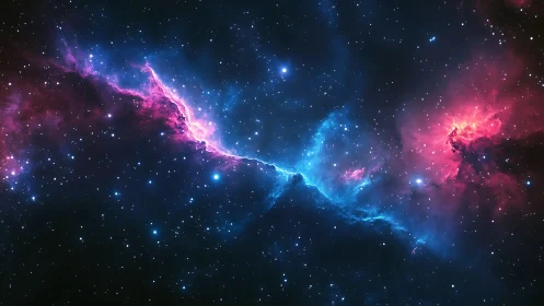 Nebula rift glowing in electric blue and magenta dust clouds.