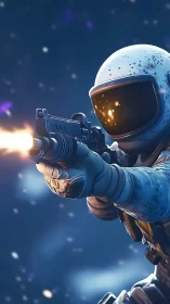 Starlit space trooper unleashes blazing rifle fire. Period.