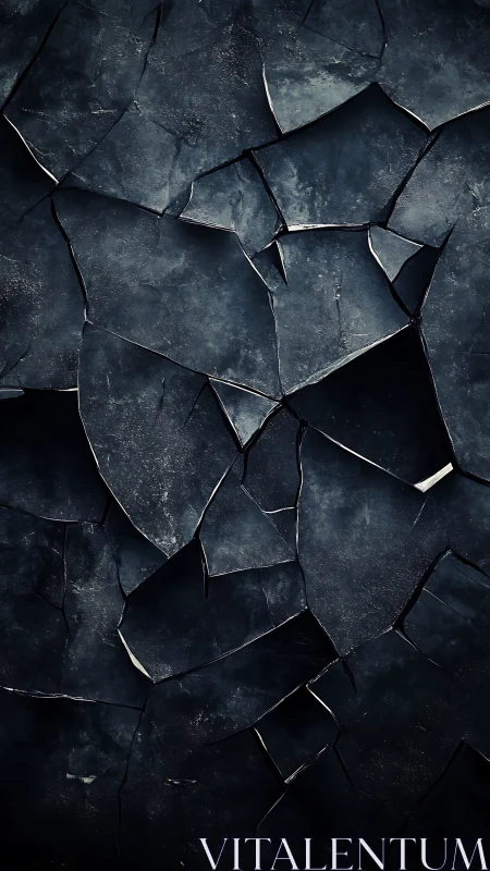 Fragmented slate geometry with dark crystalline surface treatment.