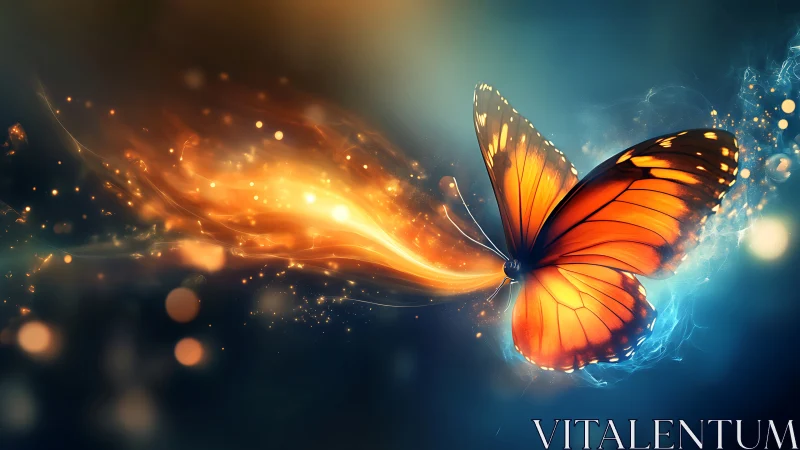 Luminescent monarch butterfly with plasma-like motion trail.